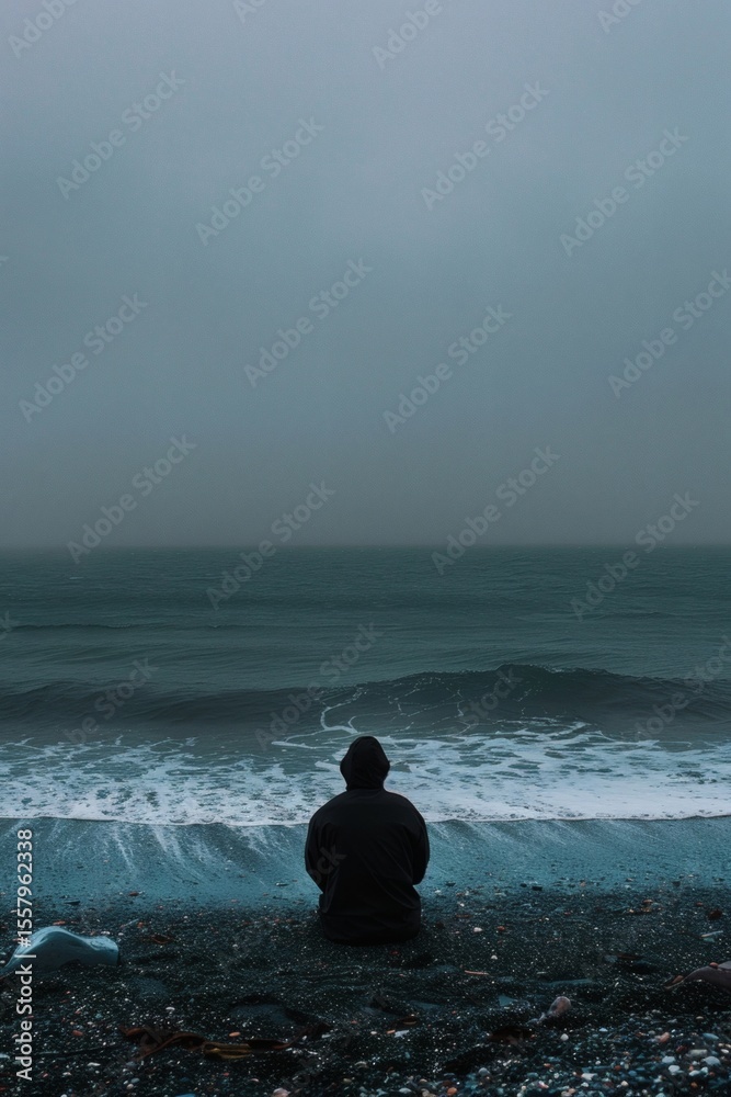 Fototapeta premium The lonely figure by the sea