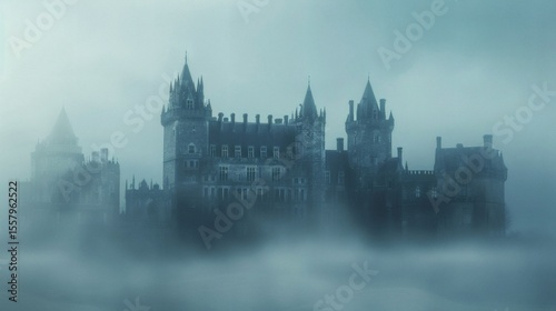 Silhouette of a castle in the mist