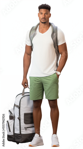 Young Man in Vibrant Summer Outfit —Stylish Fashion on White Background, 