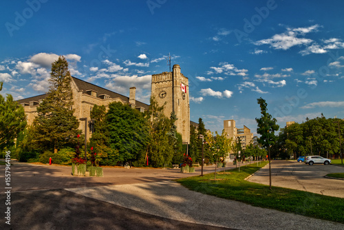 10 Aug 2024 - University of Guelph, ON, Canada. The university buildings seen from the main entrance of the university.