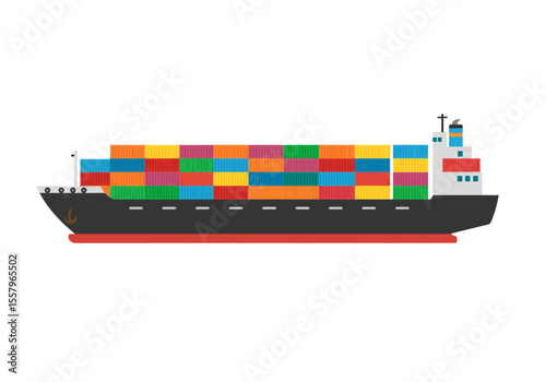 A cargo ship filled with colorful containers