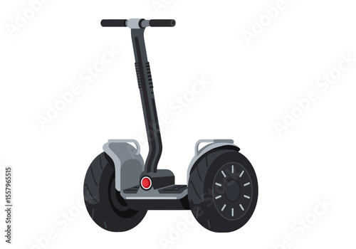 A cartoon selfbalancing scooter stands on a white background