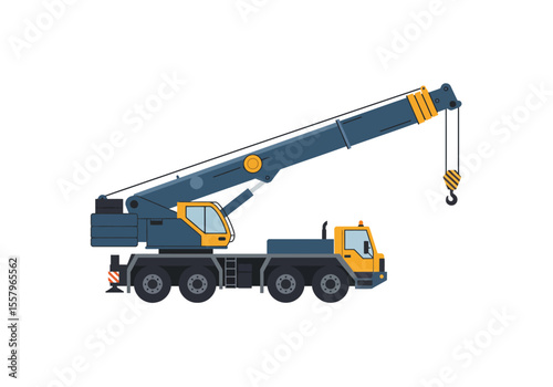 A crane truck is rendered in flat simple style