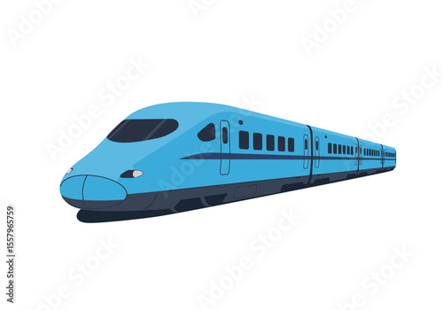 A light blue highspeed train with multiple cars and dark tinted windows