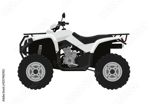 A white ATV with black tires and trim stands against a plain white background