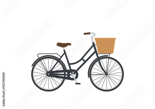 A vintagestyle bicycle with a front basket and dark frame