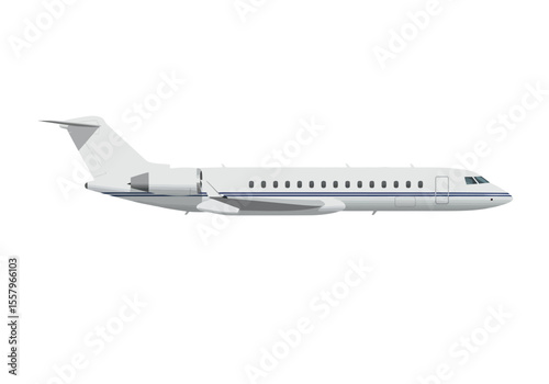 A white private jet is seen from its side
