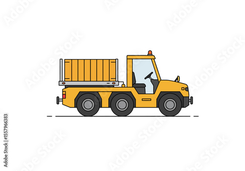 An orange cargo truck is shown in profile on a white background