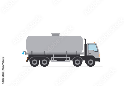 Gray tank truck with a water drop