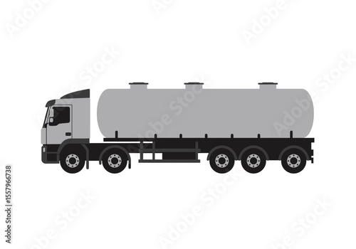 Gray tanker truck with a large cylindrical tank on a white background
