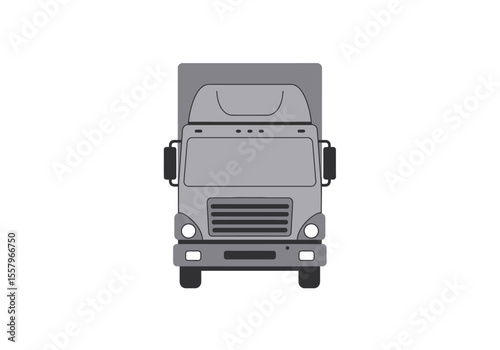 Gray truck facing forward featuring a boxy cargo area front grill and headlights all rendered in a simple flat style