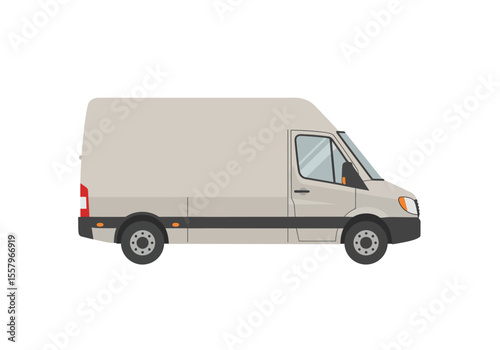Side view of a tan delivery van on a white background