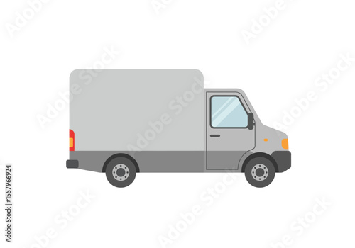 Sideview vector of a grey delivery truck with simple cartoonlike styling on a white background