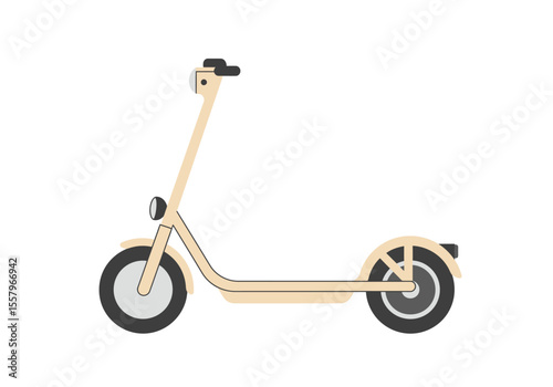 Tan electric scooter with black handlebars and dark gray wheels on a white background