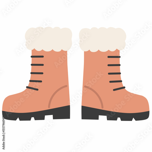 Flat vector boots illustration in warm tones, with cozy fur trim—perfect for winter fashion, cold weather gear, and travel-themed compositions.
