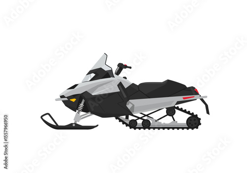 Vector drawing of a gray  black snowmobile side view