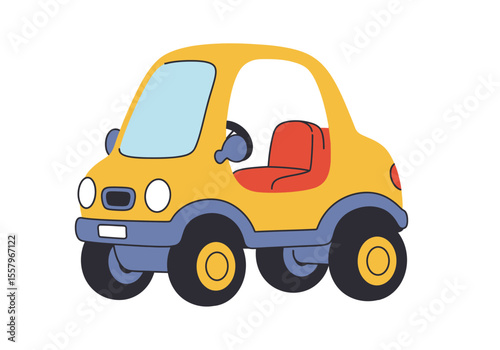 Yellow cartoon car with open top and red seat