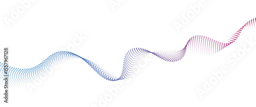 Abstract flowing wave made of a halftone dot pattern. Dynamic data wave technology background with a halftone particle effect	
