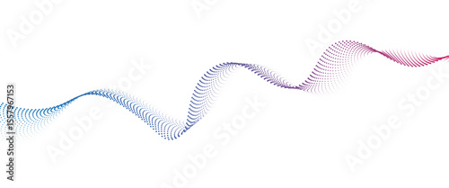 Abstract flowing wave made of a halftone dot pattern. Dynamic data wave technology background with a halftone particle effect	
