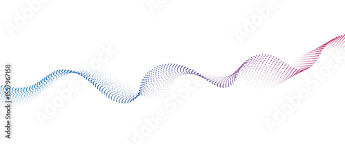Abstract flowing wave made of a halftone dot pattern. Dynamic data wave technology background with a halftone particle effect	
