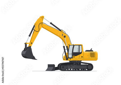 Yellow excavator with a bucket on the end of the arm