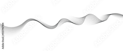Abstract flowing wave made of a halftone dot pattern. Dynamic data wave technology background with a halftone particle effect	
