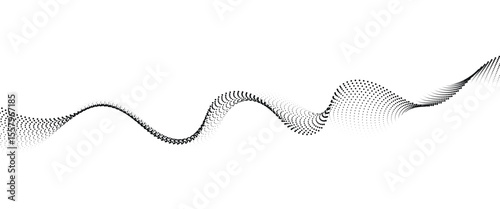 Abstract flowing wave made of a halftone dot pattern. Dynamic data wave technology background with a halftone particle effect	
