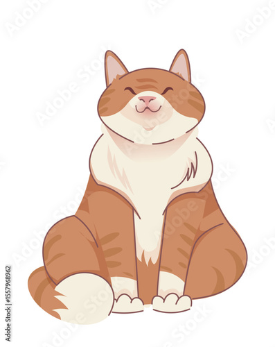 Smiling chubby cartoon cat illustration. Vector illustration