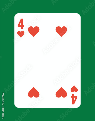 Four of hearts playing card vector. Vector illustration