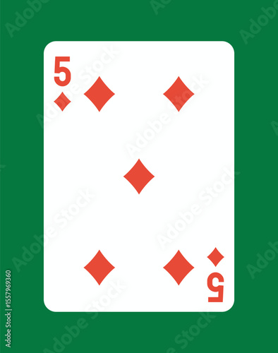 Five of Diamonds playing card design. Vector illustration