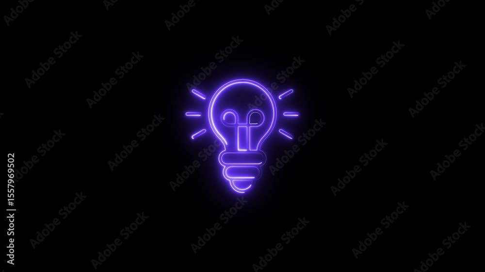 Glowing neon light-bulb icon animation black background. 4K Video motion graphic animation. Glowing neon light-bulb icon animation black background. 4K Video motion graphic animation.