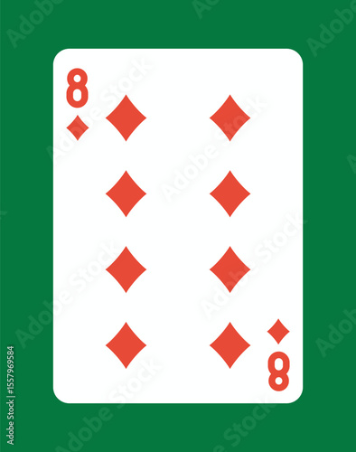 Eight of Diamonds playing card flat style. Vector illustration