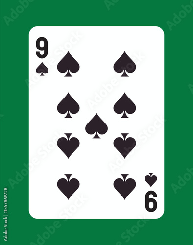Nine of Spades playing card design. Vector illustration