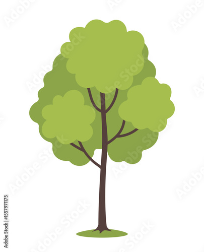 Cartoon green tree on white background. Vector illustration