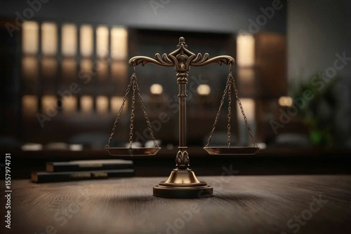 Close-up view of the scales of justice on a table 