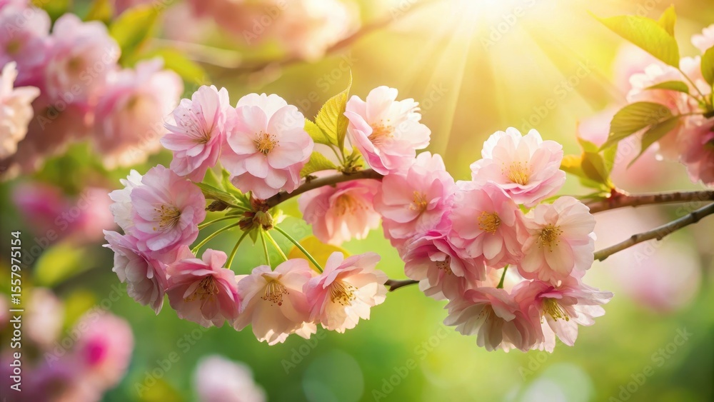 Fototapeta premium Delicate Pink Blossoms Illuminated by Warm Sunlight on a Spring Day