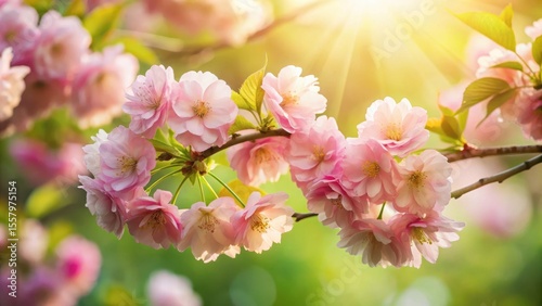 Delicate Pink Blossoms Illuminated by Warm Sunlight on a Spring Day
