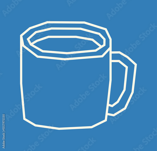 Simple White Outline Mug Icon in Cutout Style