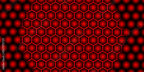 Abstract dark hexagon pattern on red neon background technology style. Modern futuristic geometric shape web banner design. You can use for cover template, poster, flyer, print ad. Vector illustration