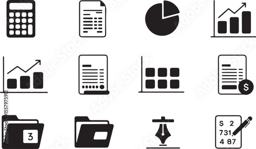 Financial Analysis Icons Charts, Graphs, and Data Reporting