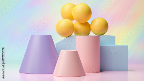Geometric shapes in pastel colors create a modern abstract design