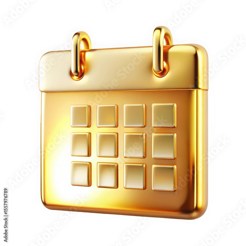 A shiny gold calendar icon featuring square date boxes, symbolizing time management and organization in a modern, stylish way.