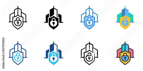 Secure premises icon set multiple style collection 
