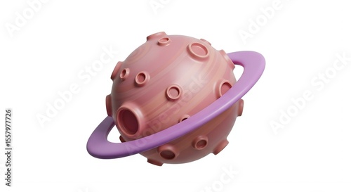 Pink Planet with Purple Ring: A 3D Render of a Cute Celestial Body