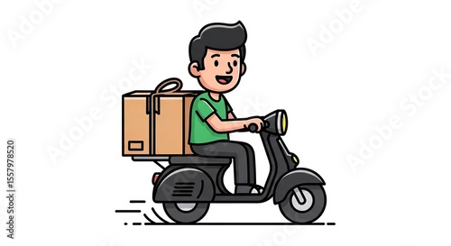 Happy Delivery Man Riding Scooter with Package  Fast and Reliable Delivery Service