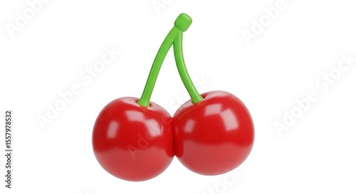 A Pair of Shiny Red Cherries  Isolated on White Background Delicious Summer Fruit 3D Render