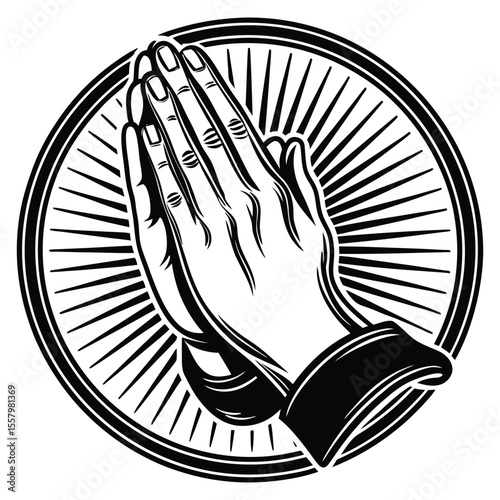 Silhouette of hands folded in prayer, fingers pointing upward in a peaceful gesture of faith, reflection, and hope against a soft, spiritual background.
