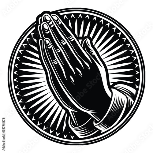 Silhouette of hands folded in prayer, fingers pointing upward in a peaceful gesture of faith, reflection, and hope against a soft, spiritual background.
