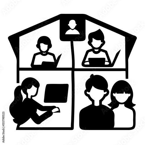 Online course. Cartoon scenes of persons learning at home with laptop and computer, teachers and students studying. Vector remote lessons concept set. Illustration of online student learning