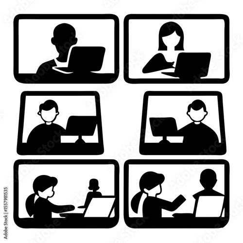 Online course. Cartoon scenes of persons learning at home with laptop and computer, teachers and students studying. Vector remote lessons concept set. Illustration of online student learning